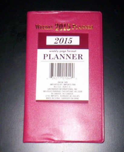 2015 DARK RED VINYL  WEEKLY  PAGE Planner -  3 1/2&#034; x 6 1/2&#034;