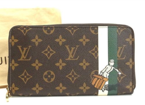 Authentic louis vuitton monogram green stripe groom zippy organizer w/dust bag for sale