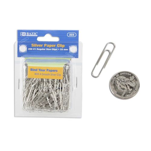 Bazic silver regular paper clips - 33mm  qty 200 for sale