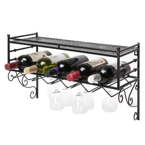 Wall mounting style wine bottle and glass storage organizer rack top shelf for sale