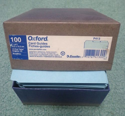 Oxford/Esselte P413 Index Card Guides, Blank, 1/3 Cut, 4&#034;x6&#034;, 100/BX, Blue