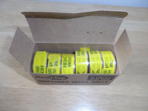 REDI TAG SIGN HERE 719 FLAG LABELS 6 ROLLS YELLOW NEW IN BOX