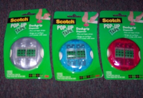 3 new scotch pop-up tape deskgrip dispensers  w/ pre-cut tape  grips on surface for sale