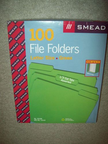 BOX OF LETTER SIZE GREEN FILE FOLDERS ORGANIZE OFFICE SUPPLIES NEW 1/3 CUT TABS