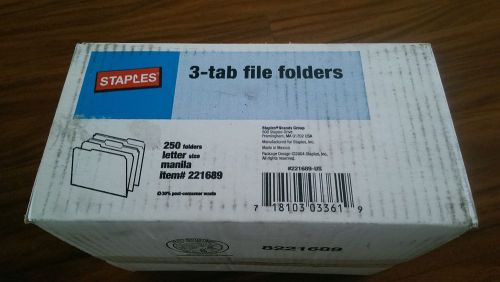 Staples 3-tab manila file folders 250 ct for sale