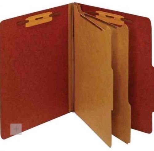 20 Staples 614615 Pressboard Classification Folders, Letter, 2 Partitions, Red