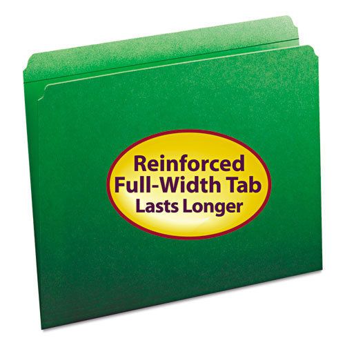 File Folders, Straight Cut, Reinforced Top Tab, Letter, Green, 100/Box