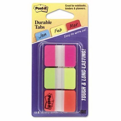 Post-it Durable File Tabs, 1 x 1 1/2, Assorted Colors, 66/Pack (MMM686PGO)
