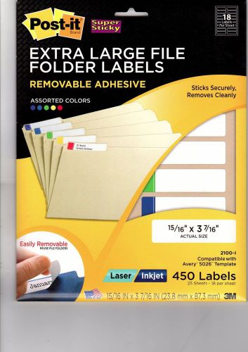 POSTIT EXTRA LARGE REMOVABLE FILE FOLDER LABELS 15/16&#034;x3 7/16&#034; 2100-I AVERY 5026