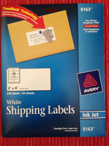 Avery 8163 2x4 White Shipping Labels 25 Sheets/250 Labels/Free Shipping
