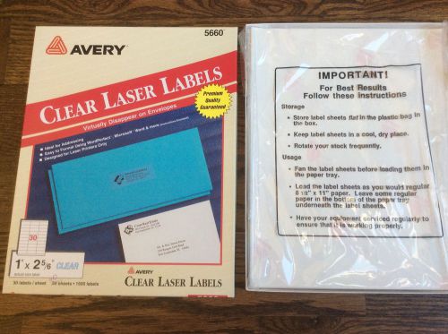 1200 Avery Dennison Clear Shipping Labels Laser 2 5/6&#034; x 1&#034; Mailing Label 5660