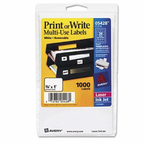 Avery Print or Write Multi-Use Labels, 3/4 x 1, White, 1000 per Pack (AVE05428)