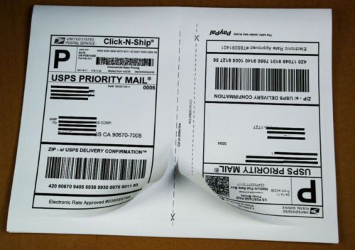 Premium 300 quality self adhesive 8.5x5.5&#034; shipping labels 2/sheet usps paypal for sale