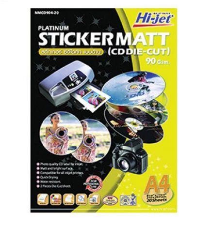 Hi-jet DVD Label Maker CD Paper Die-Cut Matt Sticker Inkjet Print A4 20 Sheets