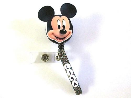 MICKEY MOUSE ID BADGE  REEL HOLDER PERSONALIZE,TEACHER NURSE,MEDICAL,OFFICE,ER