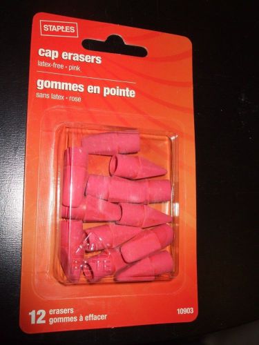 Staples Pink Pencil Cap Eraser 12 Count NEW in the Box Latex Free #10903