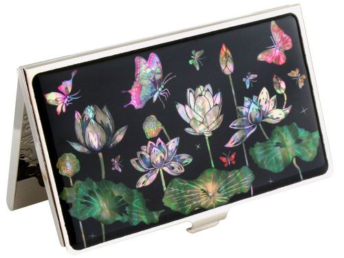 Business credit card holder id name card case butterfly &amp; lotus flower design#32 for sale