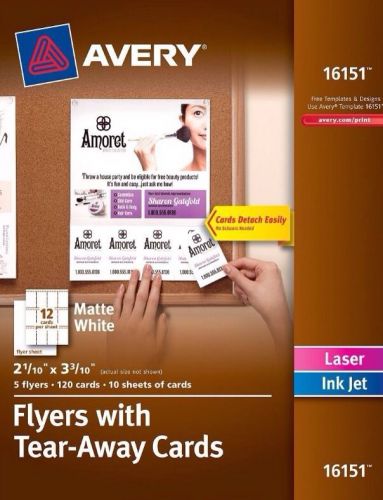 Flyers with Tear-Away Cards, White Matte, Laser Inkjet AVERY 16151, 120 Cards