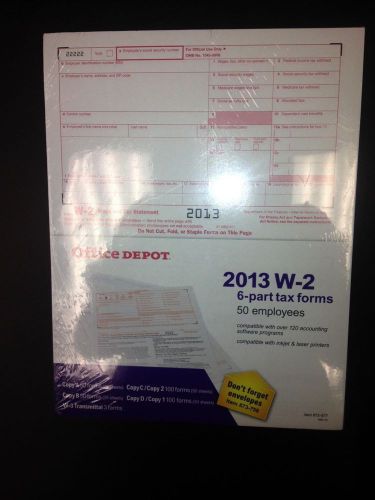 W-2 Tax Form, Six-Part Forms, 50 Employees, Year 2013