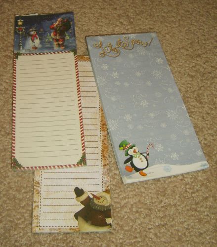 Christmas Holiday Winter Magnetic Memo List Pads Used Set of 3