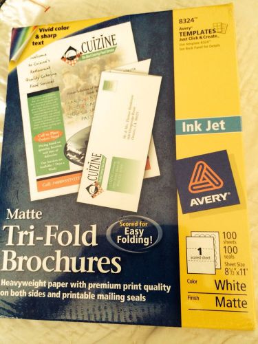 AVERY 8324 INK JET WHITE MATTE TRI-FOLD BROCHURES SEALED PAK OF 100 W/SEALS NIP