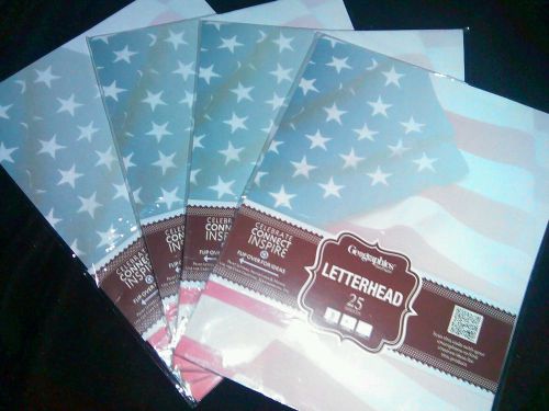 GEOGRAPHICS LETTERHEAD  &#034;AMERICAN FLAG&#034;  4 PACKS OF 25 SHEETS  8.5&#034; X 11&#034;