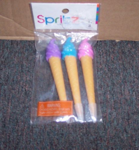 New pkg of 3 novelty ice cream cone shaped pens - stocking stuffer/party favors for sale