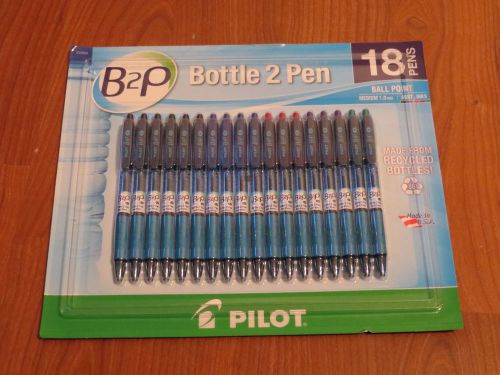 18 Pilot Bottle 2 Pen B2P Ball Point Medium 1.0 black blue red green purple