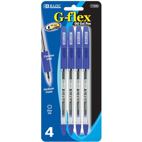 BAZIC G-Flex Blue Oil-Gel Ink Pen w/ Cushion Grip (4/Pack), Case of 24