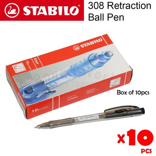 10pcs Stabilo liner 308 Retraction Ball Pen Marker in Box, Black Color Ballpen