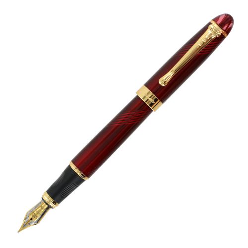 JinHao X450 Kurve Red Barrel, Gold Trim Fountain Pen, Medium Point