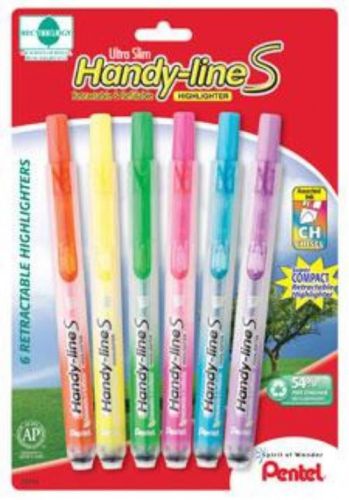 Handy-Line S Retractable &amp; Refillable Highlighters Chisel Tip Assorted Ink 6 Pk
