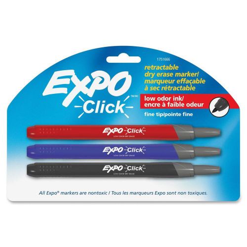 3 Pack Expo Click Retractable Dry Erase Markers, Assorted Colors, Low Odor Ink