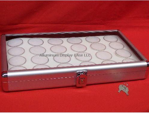 14 x 8 aluminum display case w 24lc white foam gem jars for sale