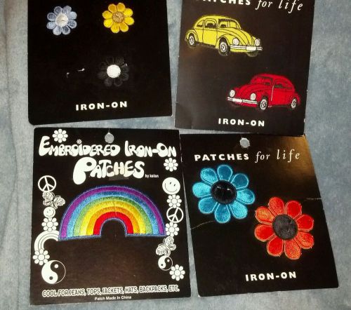 Lot of 8 Retro/Hippie Sewing/Clothing Patches-Flowers, Rainbow, Slugbug Car