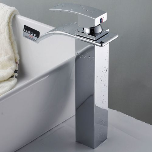 Modern Waterfall Tall Single Lever Bathroom Sink Faucet Chrome Tap Free Shipping