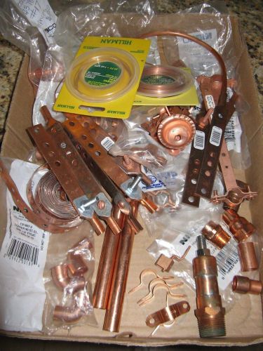 &gt;100  new copper plumbing fittings elbows straps connectors tube wire misc sizes for sale