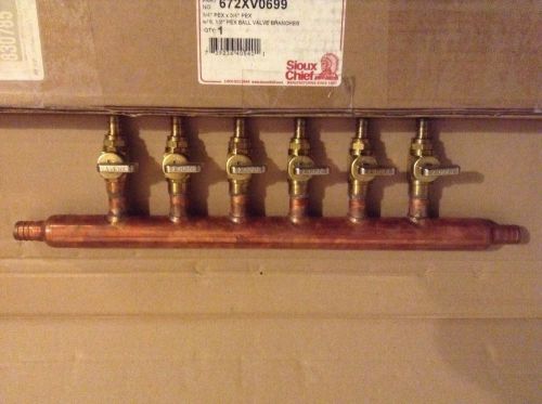 (2) 6 Port 1/2&#034; PEX Manifold with Valves Sioux Chief CO2 672XV0699 3/4 In / Out