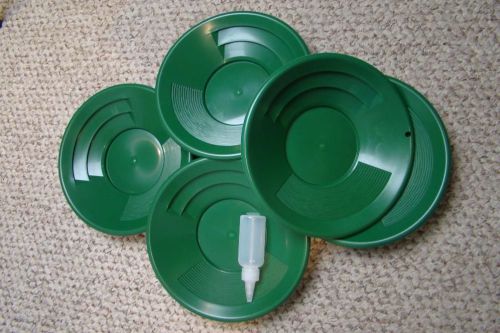 Lot of 25 - 10&#034; green gold pans w/ bottle snuffer-panning kit-mining for sale