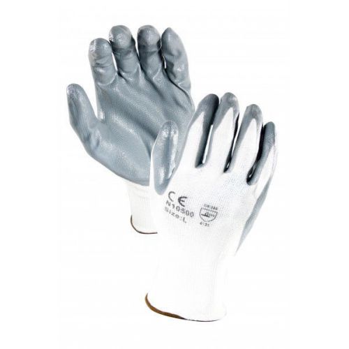 120 pairs white 13 gauge nylon, gray nitrile palm coated textured glove large for sale