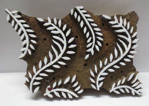 INDIAN WOODEN HAND CARVED TEXTILE PRINTING FABRIC BLOCK STAMP LEAF CARVING PRINT