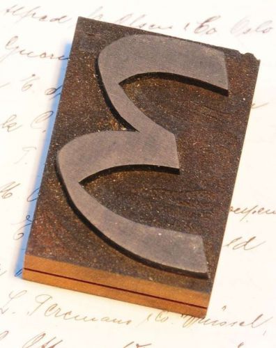 number: 3 rare wood type letterpress printing block woodtype script font antique