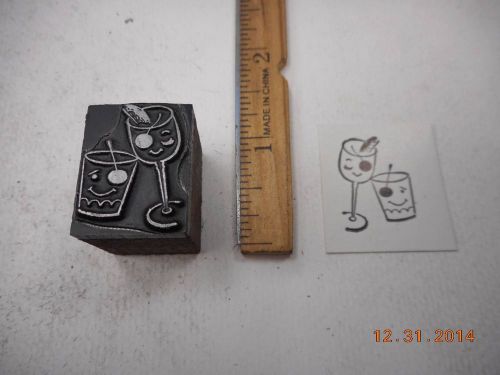 Printing Letterpress Printers Block, Alcohol Drink Glasses w Faces, Cherry Eyes