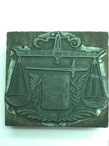 Balance Scales of Justice with Saber Printer&#039;s Letterpress Type Block ~ Military