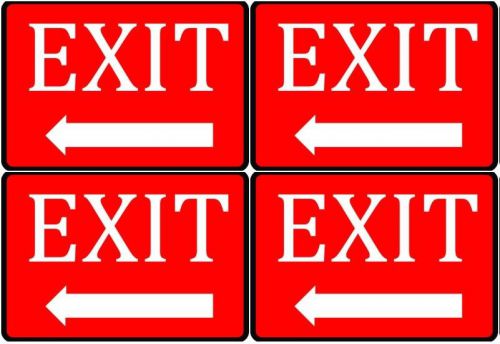 &#034;Exit&#034; Arrow Left Red Black &amp; White Business Commercial Set Of Four Notice Signs