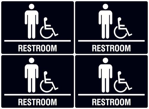 Men Bathroom Black Sign With Wheelchair Accessible Access Plastic Restroom New