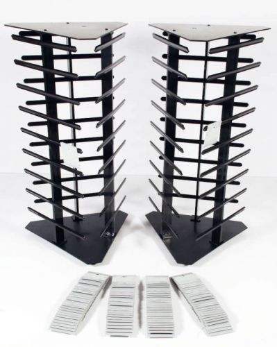 2 black acrylic rotating earring display stands revolving with 200 gray cards for sale