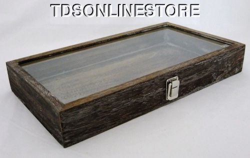Rustic Wood Glass Top Display Case Antique Coffee Color