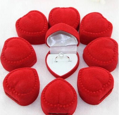 Excellent 10pcs Romantic velet Red Heart Ring gift Boxes Jewelry Supplies CA FM
