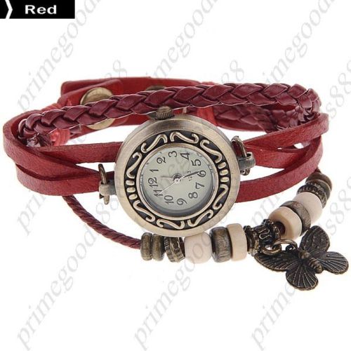 Synthetic Leather Butterfly Quartz Wrist Wristwatch Free Shipping Women&#039;s Red